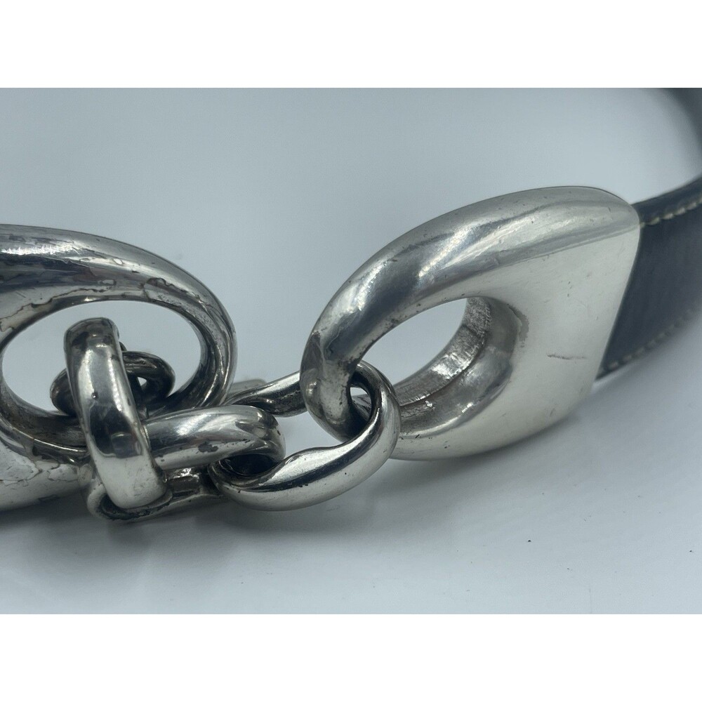 Jones New York Black Belt with Silver-Toned Chunky Chain Accent Hardware 17.5"